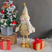 Cute Santa Snowman Retractable Golden Christmas Standing Doll main image 2