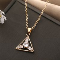 Fashion Triangle Heart Shape Flower Alloy Inlaid Zircon Alloy Pendant Necklace 1 Piece sku image 3