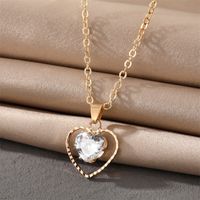 Fashion Triangle Heart Shape Flower Alloy Inlaid Zircon Alloy Pendant Necklace 1 Piece main image 3