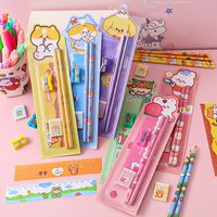 Student Learning Stationery Cartoon Pencil Eraser Ruler Pencil Sharpener Five-piece Set main image 1