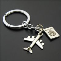 Fashion Round Letter Airplane Alloy Keychain main image 3