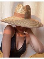Women's Beach Solid Color Big Eaves Straw Hat sku image 2