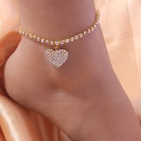Simple Style Heart Shape Alloy Inlay Artificial Rhinestones Artificial Diamond Anklet sku image 2