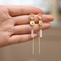 Vintage Style Geometric Copper Drop Earrings Inlay Opal Copper Earrings sku image 1