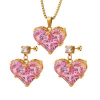 Fashion Heart Shape Titanium Steel Inlay Zircon Earrings Necklace main image 4