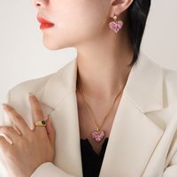 Fashion Heart Shape Titanium Steel Inlay Zircon Earrings Necklace main image 1