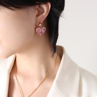 Fashion Heart Shape Titanium Steel Inlay Zircon Earrings Necklace sku image 2