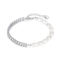 Dame Géométrique Acier Inoxydable Perle D'eau Douce Incruster Zircon Bracelets 1 Pièce main image 3