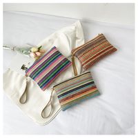Straw Color Block Weave Square Evening Bags main image 6