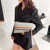 Straw Color Block Weave Square Evening Bags main image 5