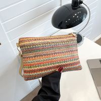 Straw Color Block Weave Square Evening Bags main image 2