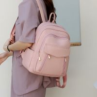 Basic Solid Color Soft Surface Square Zipper Classic Backpack main image 1
