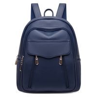 Basic Solid Color Soft Surface Square Zipper Classic Backpack main image 4