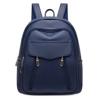 Basic Solid Color Soft Surface Square Zipper Classic Backpack sku image 1