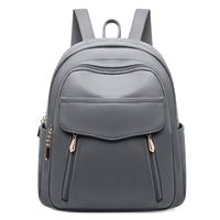 Basic Solid Color Soft Surface Square Zipper Classic Backpack sku image 4