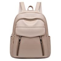 Basic Solid Color Soft Surface Square Zipper Classic Backpack main image 3