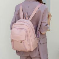 Basic Solid Color Soft Surface Square Zipper Classic Backpack main image 2