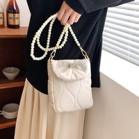 Women's Pu Leather Solid Color Streetwear Beaded Bowknot Square Magnetic Buckle Crossbody Bag main image 5
