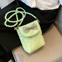 Women's Pu Leather Solid Color Streetwear Beaded Bowknot Square Magnetic Buckle Crossbody Bag main image 4