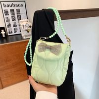 Women's Pu Leather Solid Color Streetwear Beaded Bowknot Square Magnetic Buckle Crossbody Bag main image 1
