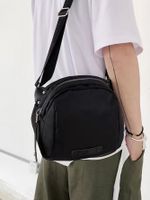 Fashion Solid Color Soft Surface Oval Zipper Shoulder Bag main image 3