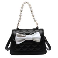 Women's Pu Leather Solid Color Lingge Streetwear Pearl Bowknot Square Magnetic Buckle Crossbody Bag main image 4