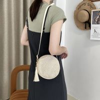 Women's Straw Solid Color Vacation Round Zipper Crossbody Bag main image 4