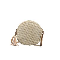 Women's Straw Solid Color Vacation Round Zipper Crossbody Bag main image 3