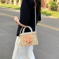 Fashion Solid Color Square String Straw Bag main image 3