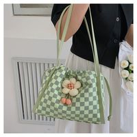 Fashion Plaid Flowers String Tote Bag main image 1
