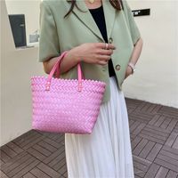 Women's Straw Solid Color Fashion Weave Bucket Open Straw Bag sku image 7