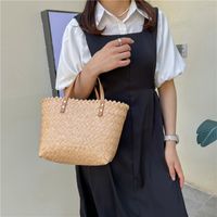 Women's Straw Solid Color Fashion Weave Bucket Open Straw Bag sku image 1