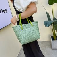 Women's Straw Solid Color Fashion Weave Bucket Open Straw Bag sku image 2