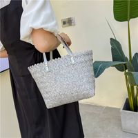 Mujeres Sorbete Color Sólido Moda Tejido Balde Abierto Bolsa De Paja sku image 6