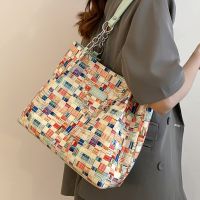 Fashion Color Block Chain Square Zipper Tote Bag main image 1