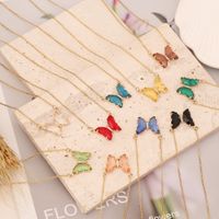 Stainless Steel 18K Gold Plated Sweet Plating Butterfly Glass Necklace main image 1