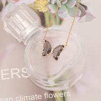 Stainless Steel 18K Gold Plated Sweet Plating Butterfly Glass Necklace main image 5