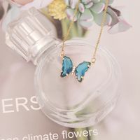 Stainless Steel 18K Gold Plated Sweet Plating Butterfly Glass Necklace main image 4