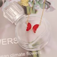 Stainless Steel 18K Gold Plated Sweet Plating Butterfly Glass Necklace main image 8