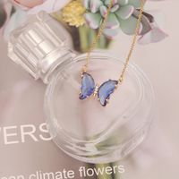 Stainless Steel 18K Gold Plated Sweet Plating Butterfly Glass Necklace main image 7