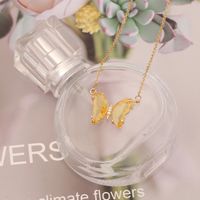 Stainless Steel 18K Gold Plated Sweet Plating Butterfly Glass Necklace main image 10
