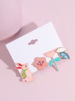 Cute Rabbit Flower Alloy Asymmetrical Ear Studs main image 2