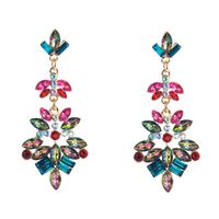 Fashion Multilayer Alloy Rhinestone Glass Diamond Flower Color Earrings Retro Earrings sku image 4