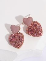 Simple Style Heart Shape Alloy Inlay Rhinestone Drop Earrings main image 4
