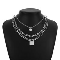 Fashion Heart Shape Lock Alloy Geometry Metal Chain Pendant Necklace 3 Piece Set sku image 2