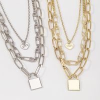 Fashion Heart Shape Lock Alloy Geometry Metal Chain Pendant Necklace 3 Piece Set main image 4