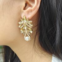 Retro Flower Alloy Artificial Pearls Earrings main image 1