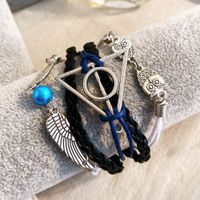 Retro Letter Pu Leather Inlay Artificial Gemstones Bracelets 5 Piece Set sku image 2