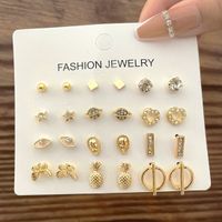 1 Set Simple Style Geometric Plating Inlay Alloy Artificial Pearls Rhinestones Ear Studs main image 7