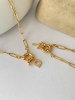 Fashion Geometric Letter Copper Necklace Inlay Zircon Stainless Steel Necklaces sku image 5